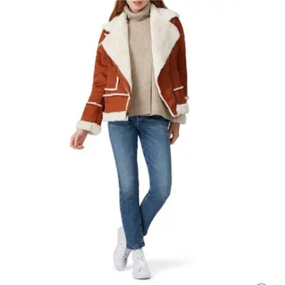 Halogen Tan Faux Shearling Moto Jacket